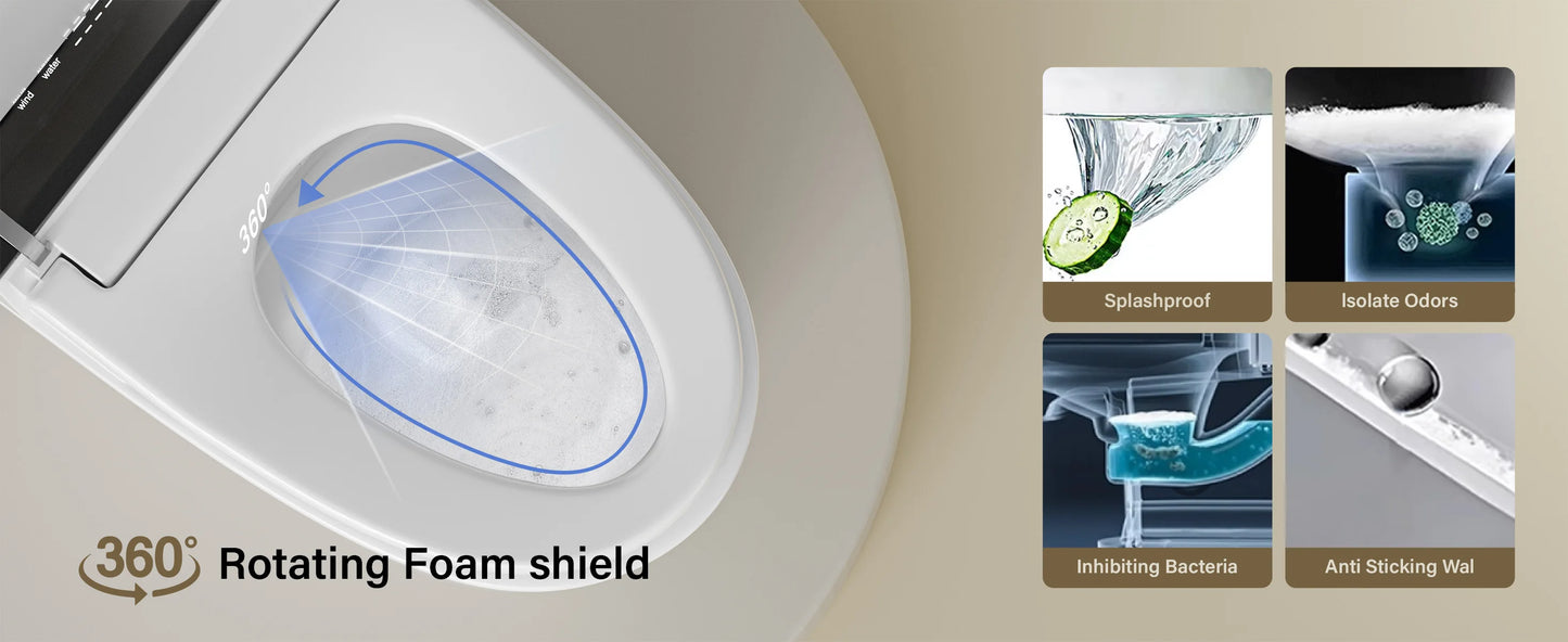 Smart Toilet with Built-in Bidet, AUTO Open/Close, Warm Water Sprayer, AUTO Dual Flush, Heated Bidet Toilet Seat for Bathrooms