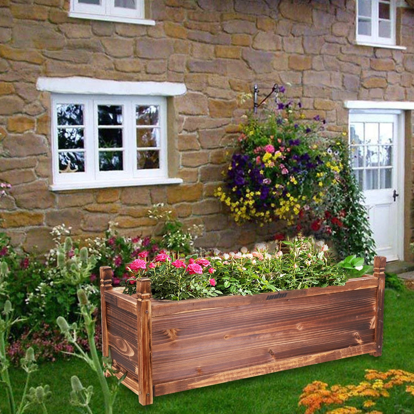Raised Garden Bed Planter Wood Window Box For Flowers And Vegetables