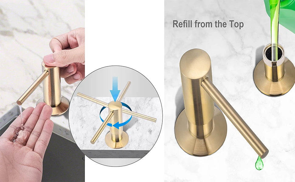 Liquid Soap Dispenser Brass Pump Head Built In Bottle