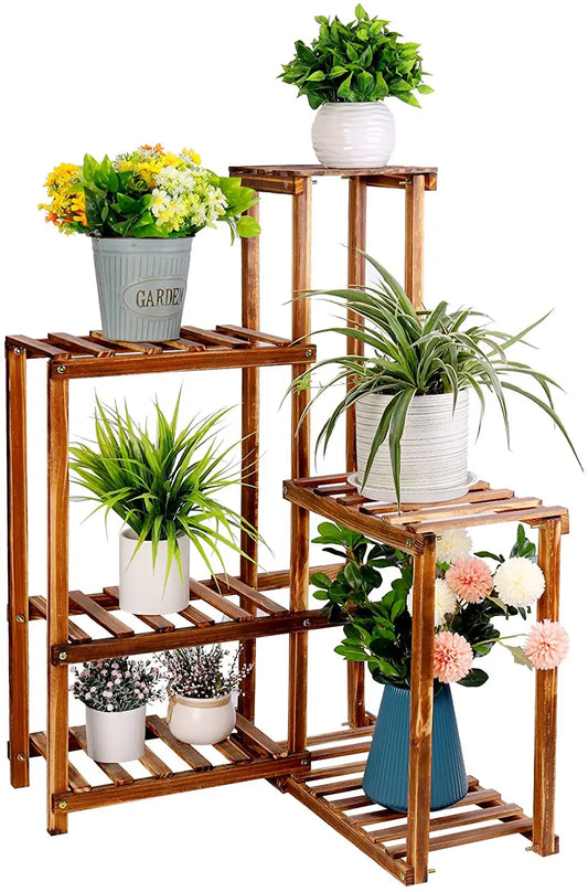 Bingopaw 6 Tier Wood Plant Stand Indoor Outdoor Garden Display