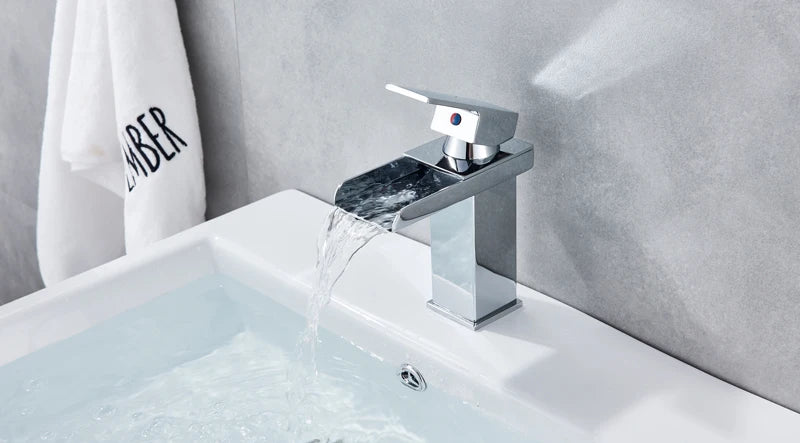 MYQualife Waterfall Bathroom Faucet Deck Mounted Single Hole Mixer Tap
