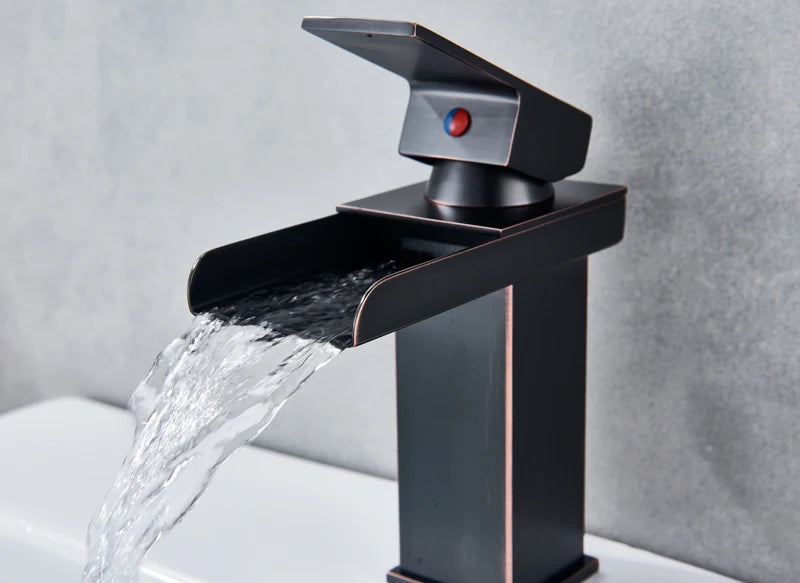 MYQualife Waterfall Bathroom Faucet Deck Mounted Single Hole Mixer Tap