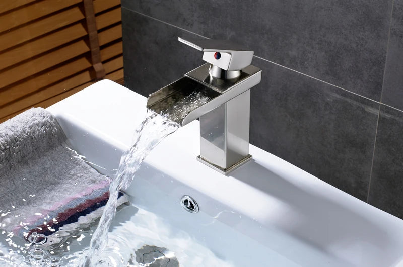 MYQualife Waterfall Bathroom Faucet Deck Mounted Single Hole Mixer Tap