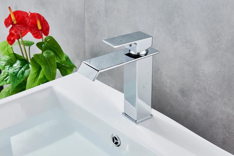 MYQualife Waterfall Bathroom Faucet Deck Mounted Single Hole Mixer Tap