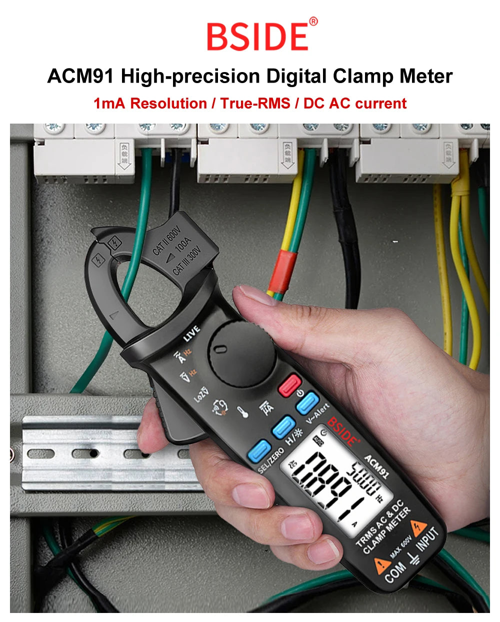 BSIDE ACM91 Digital Clamp Meter 100A Precision Ammeter DC AC