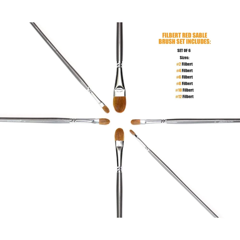 Filbert Paint Brushes Set of 6 Long-Handled for Acrylics