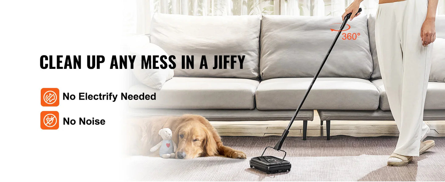 Manual Carpet Sweeper For Rugs And Wood Floors 300ml Dustbin