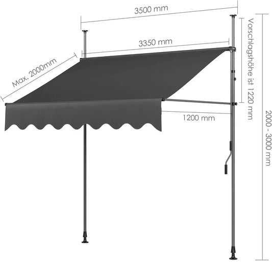NONECN Retractable Balcony Awning Sun Shade UV50 Hand Crank