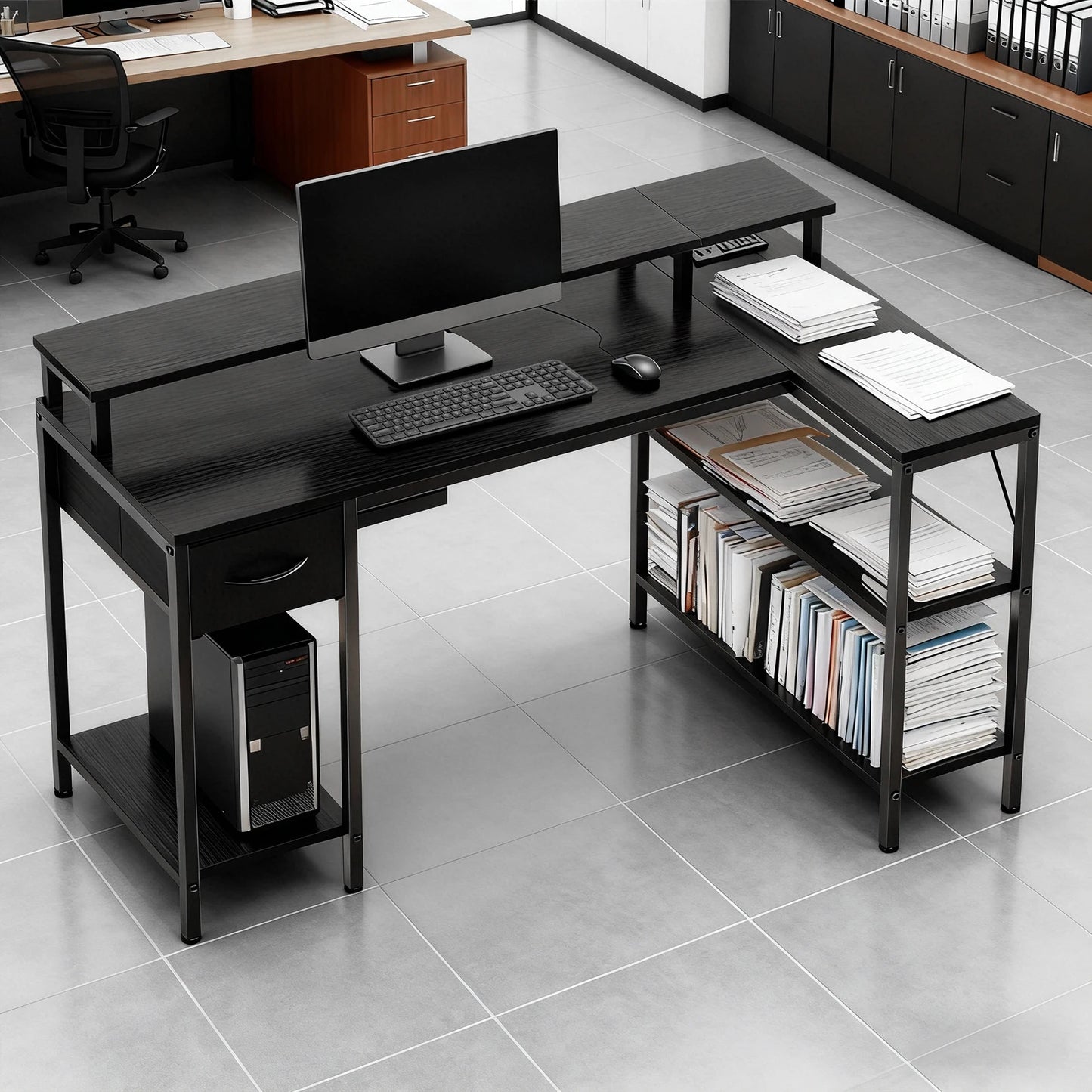 JHK L Shaped Gaming Desk With USB And LED Lighting