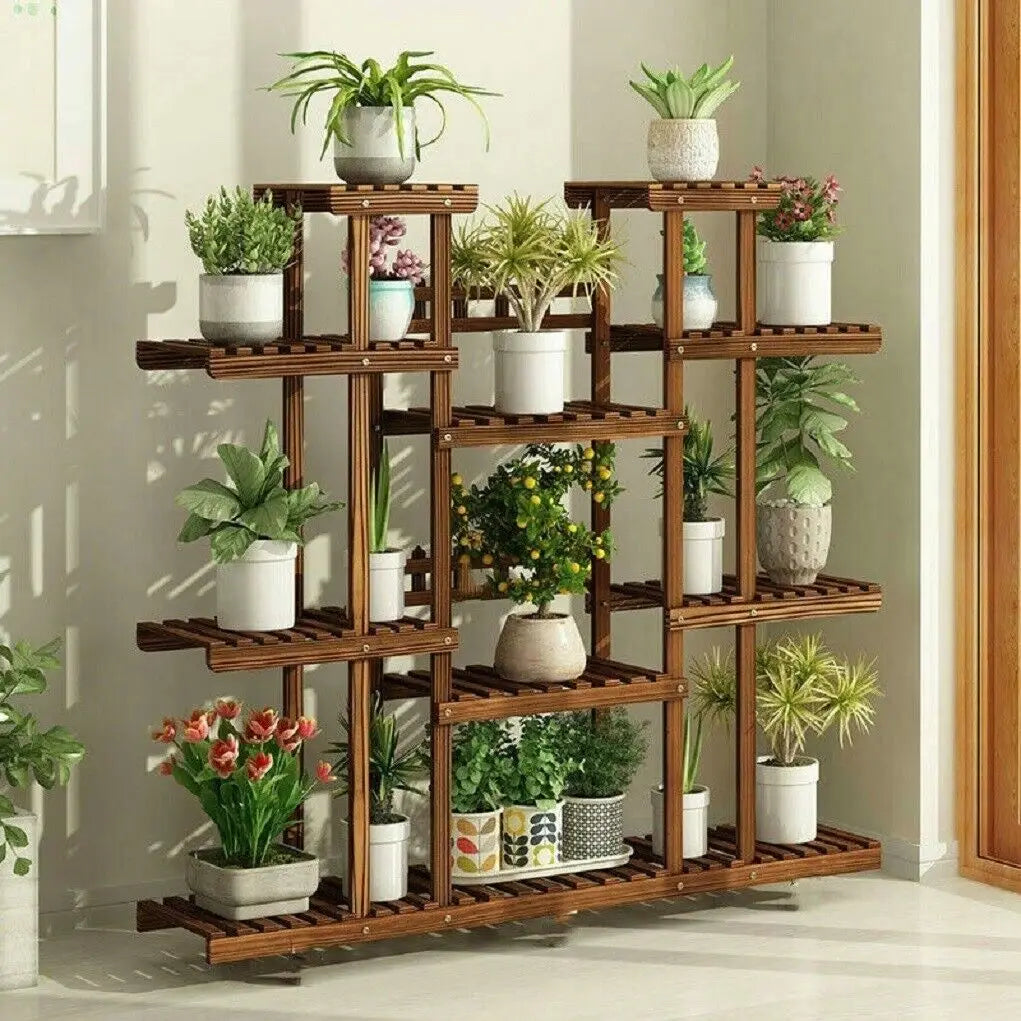 WisforFrame Wooden Plant Shelf Flower Pot Stand Multi-Tier Indoor Outdoor