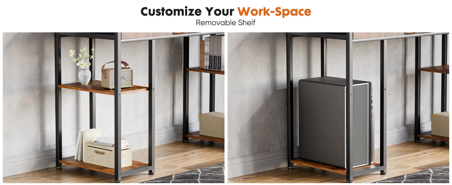 JHK Gaming Desk With Fabric Drawers Storage And Metal Frame