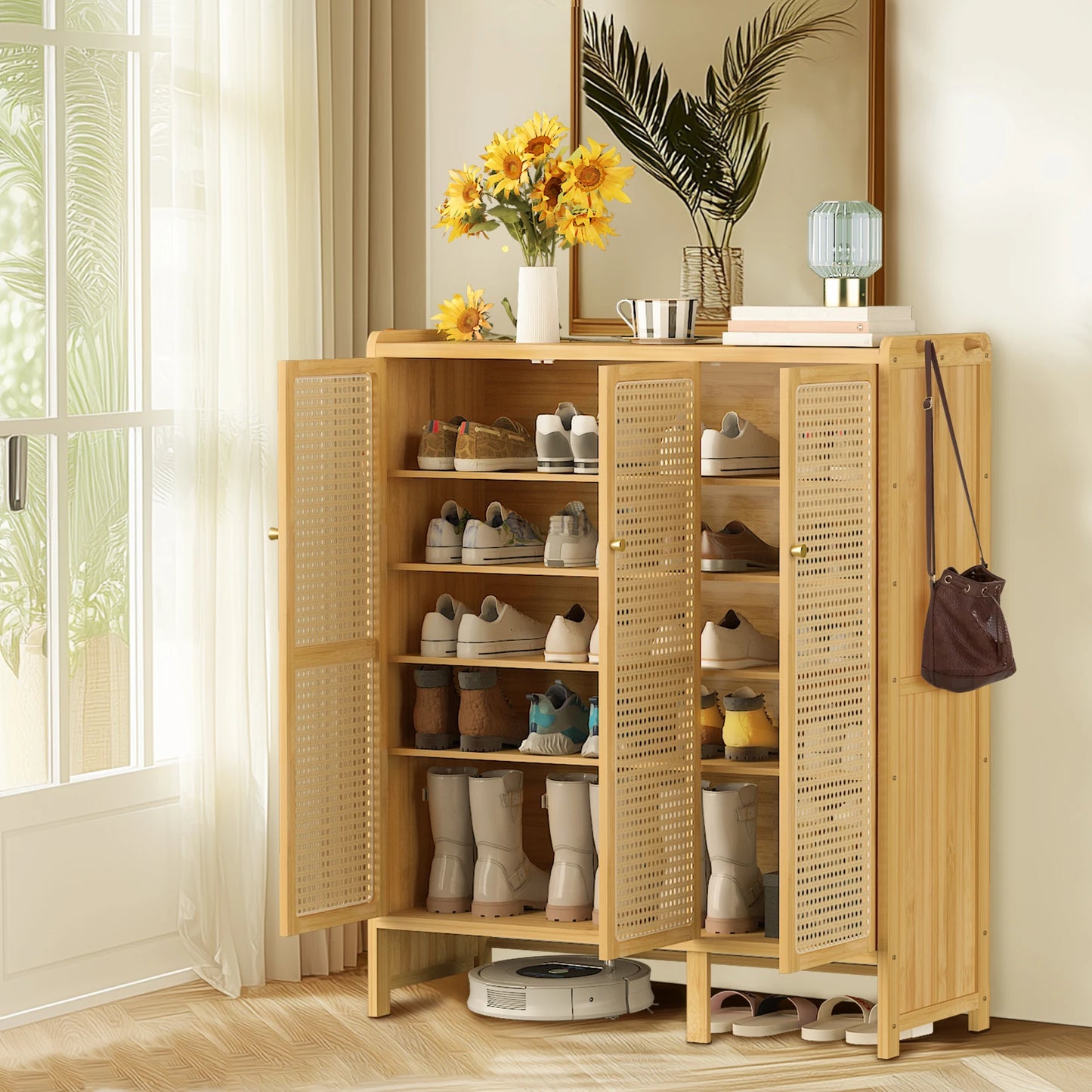 Wisfor Bamboo Shoes Rack Organizer Cabinet With Doors Six-Tier