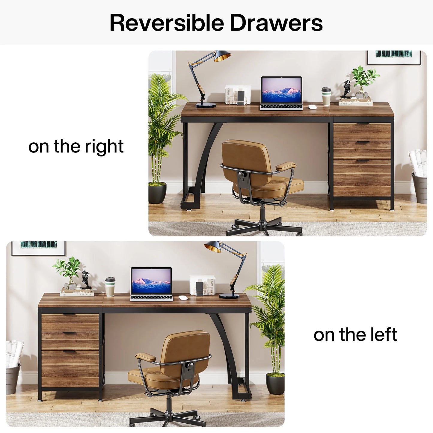 Tribesigns Industrial Computer Desk With 3 Drawers And Reversible Setup