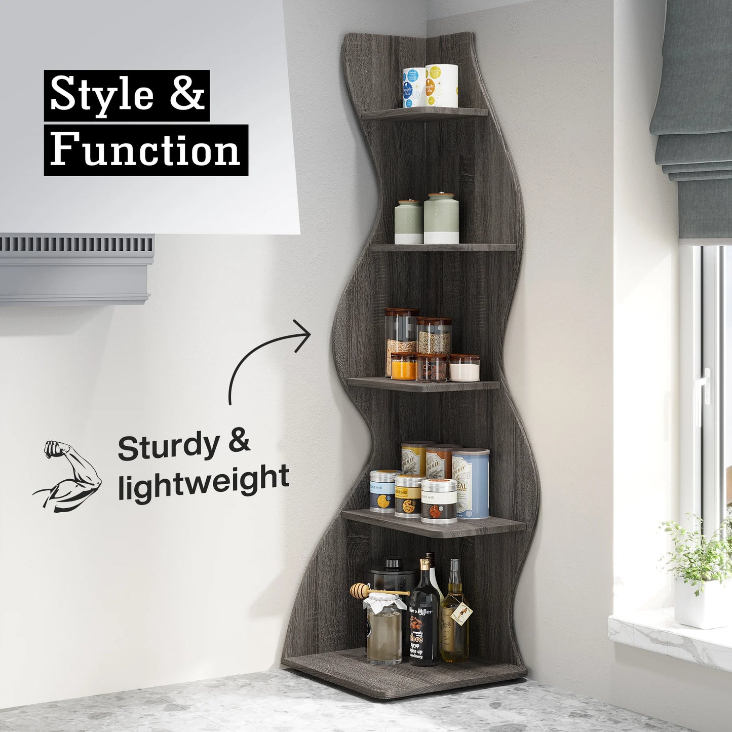 Tribesigns 5 Tier Corner Shelf Wall Bookshelf Plant Stand