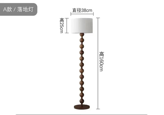 Vintage Floor Lamp LED Wood Fabric Vertical Light Living Room