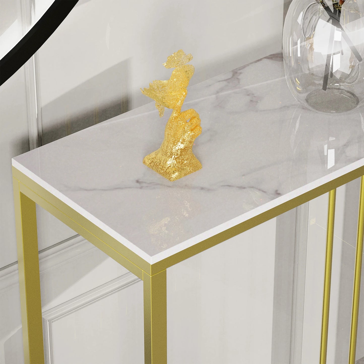 BINGOPAW Minimalist Marble Console Table With Metal Frame
