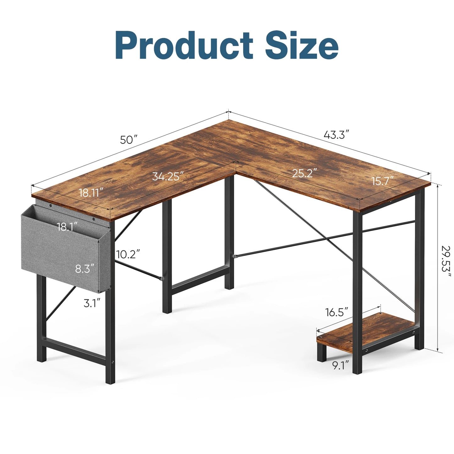 JHK Gaming Corner L Shaped Office Desk With CPU Storage