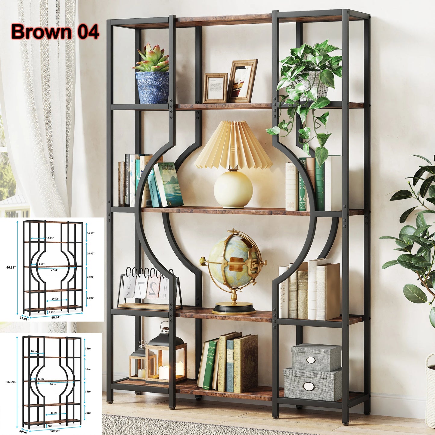 Tribesigns 5 Tier Industrial Bookshelf Etagere Freestanding Bookcase