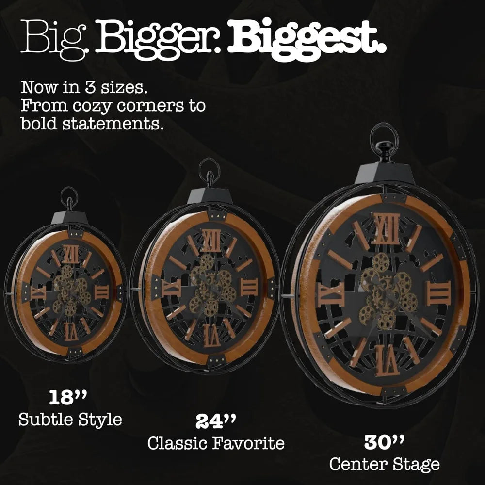 Rustic Farmhouse Gear Clock With Moving Gears And Iron Frame