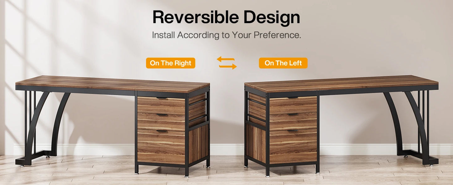 Tribesigns Industrial Computer Desk With 3 Drawers And Reversible Setup