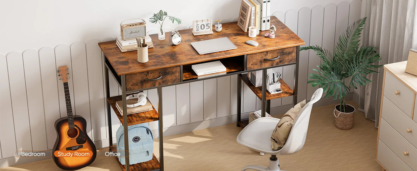 JHK Gaming Desk With Fabric Drawers Storage And Metal Frame