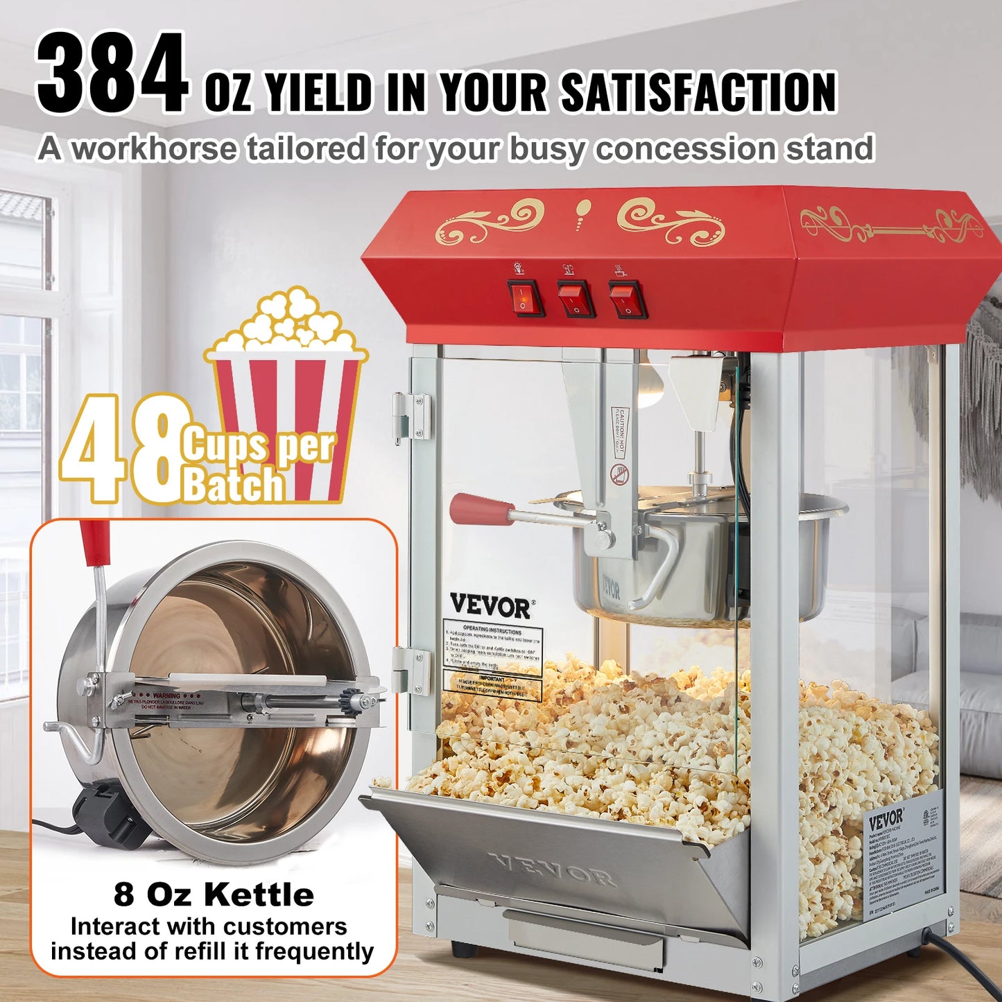 SucceBuy Electric Popcorn Maker Commercial Popper Machine With Scoop