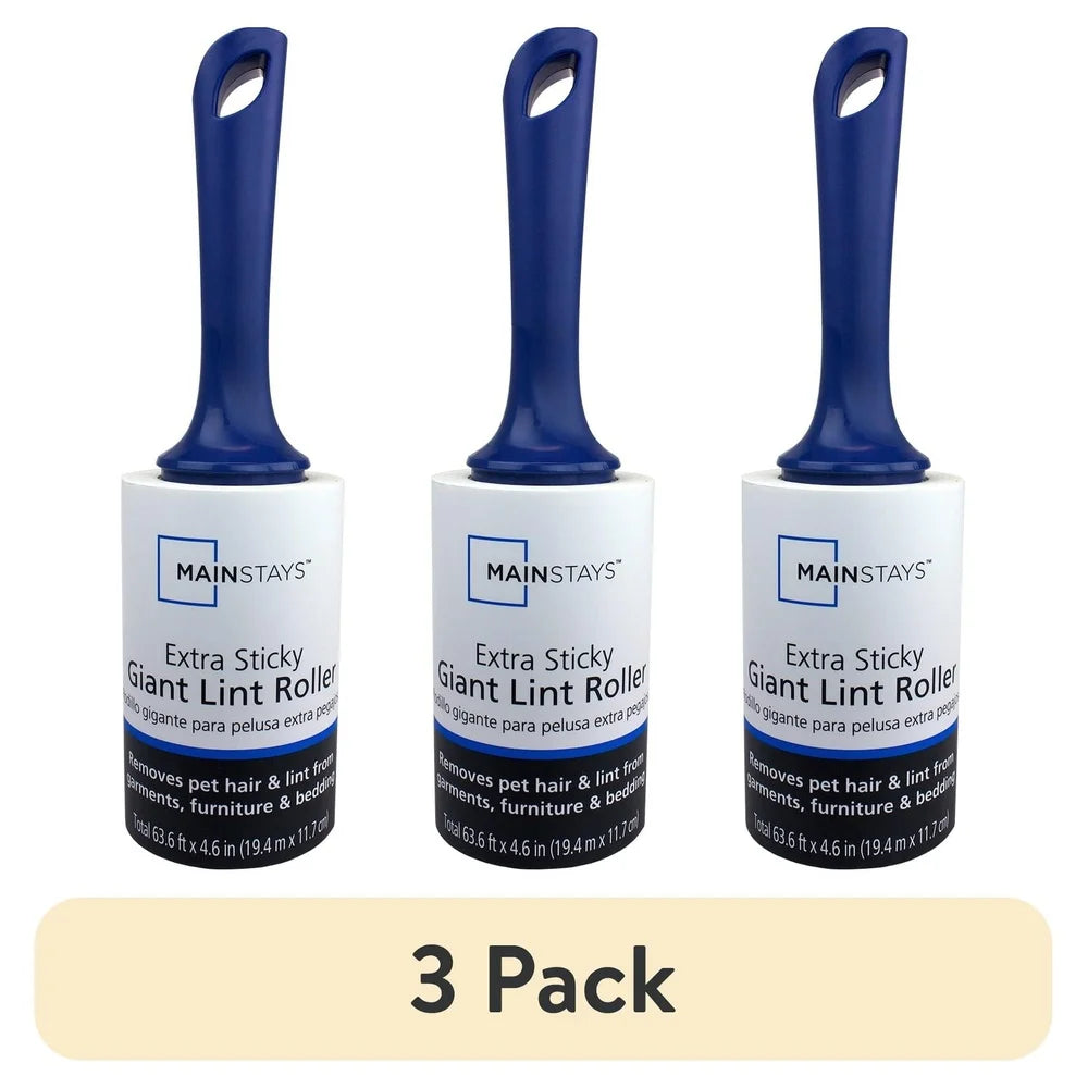 XMSJ 3 Pack Extra Sticky Giant Lint Roller 100 Sheets Easy Tear Ergonomic Handle