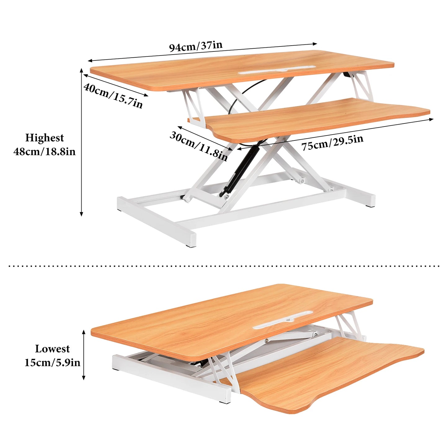 37" Wide Stand Up Desk Riser, Home Office Height Adjustable Standing Desk Converter