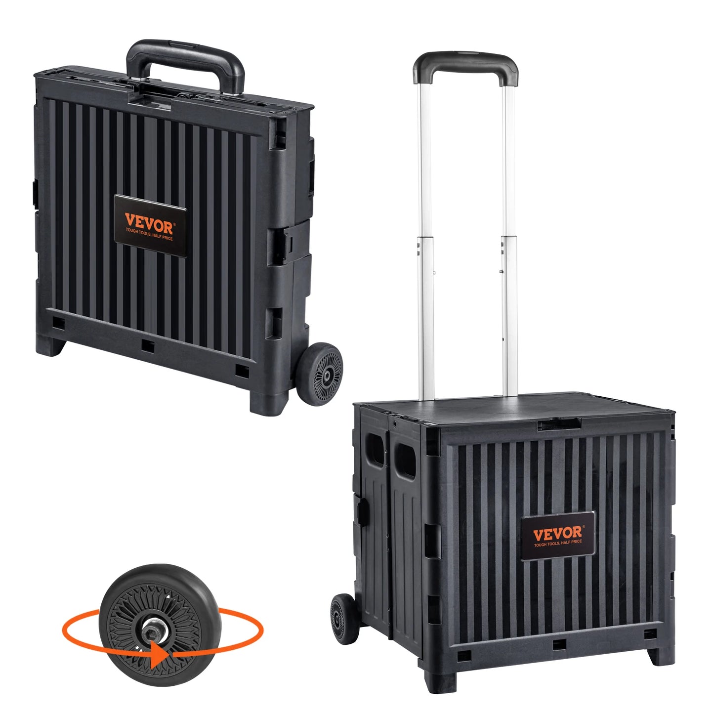SucceBuy Foldable Utility Shopping Cart With Telescoping Handle And Wheels