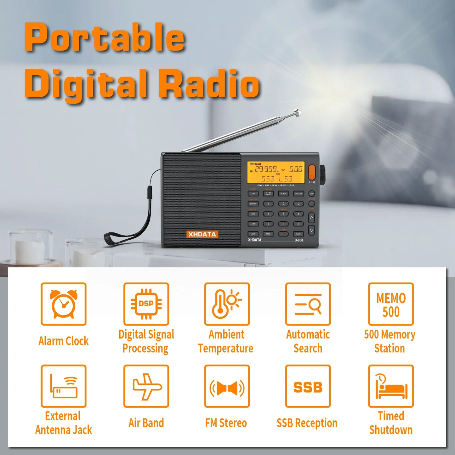 XHDATA D808 Multiband Radio Long Range AM FM SW MW