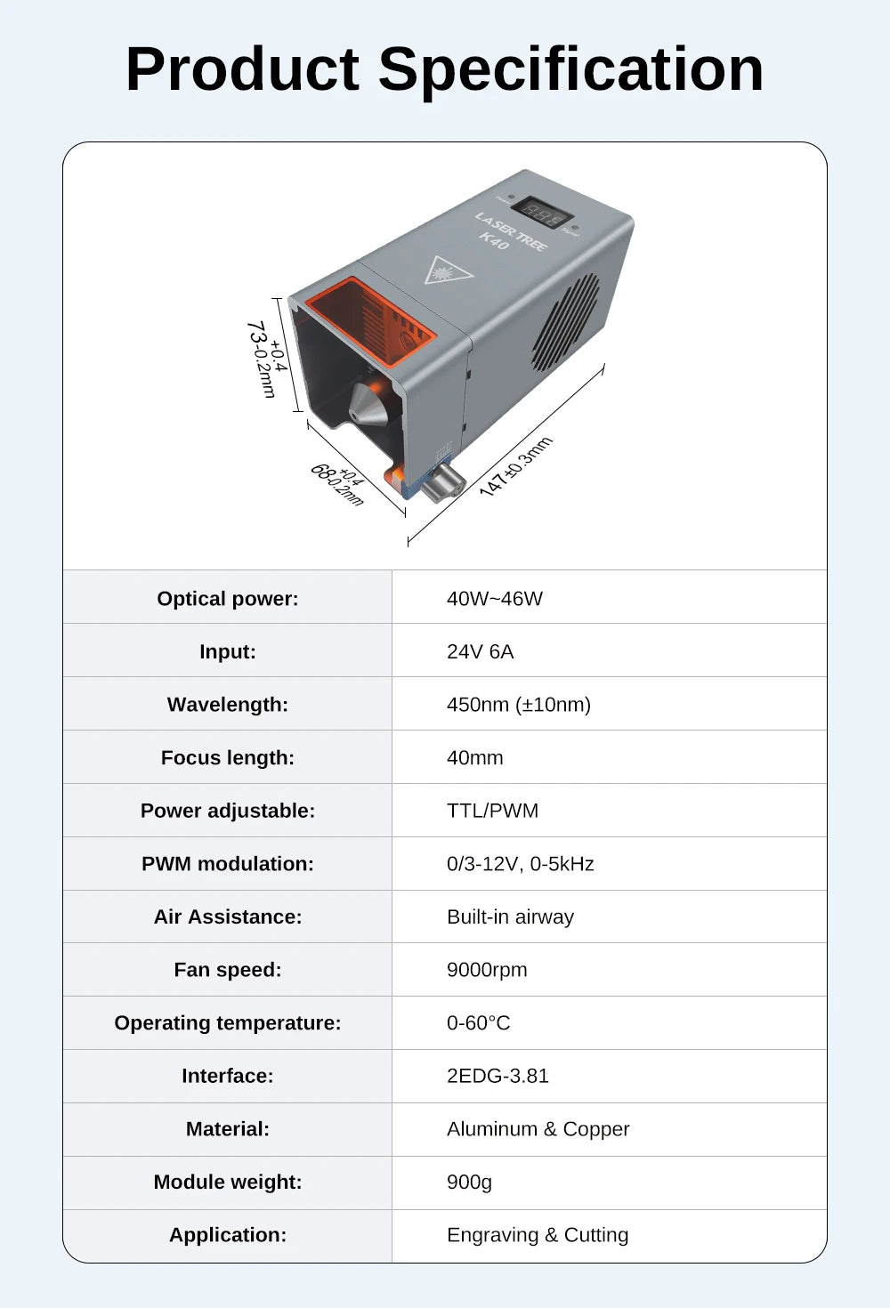 Laser Tree 40W Laser Module With Air Assist For Engravers