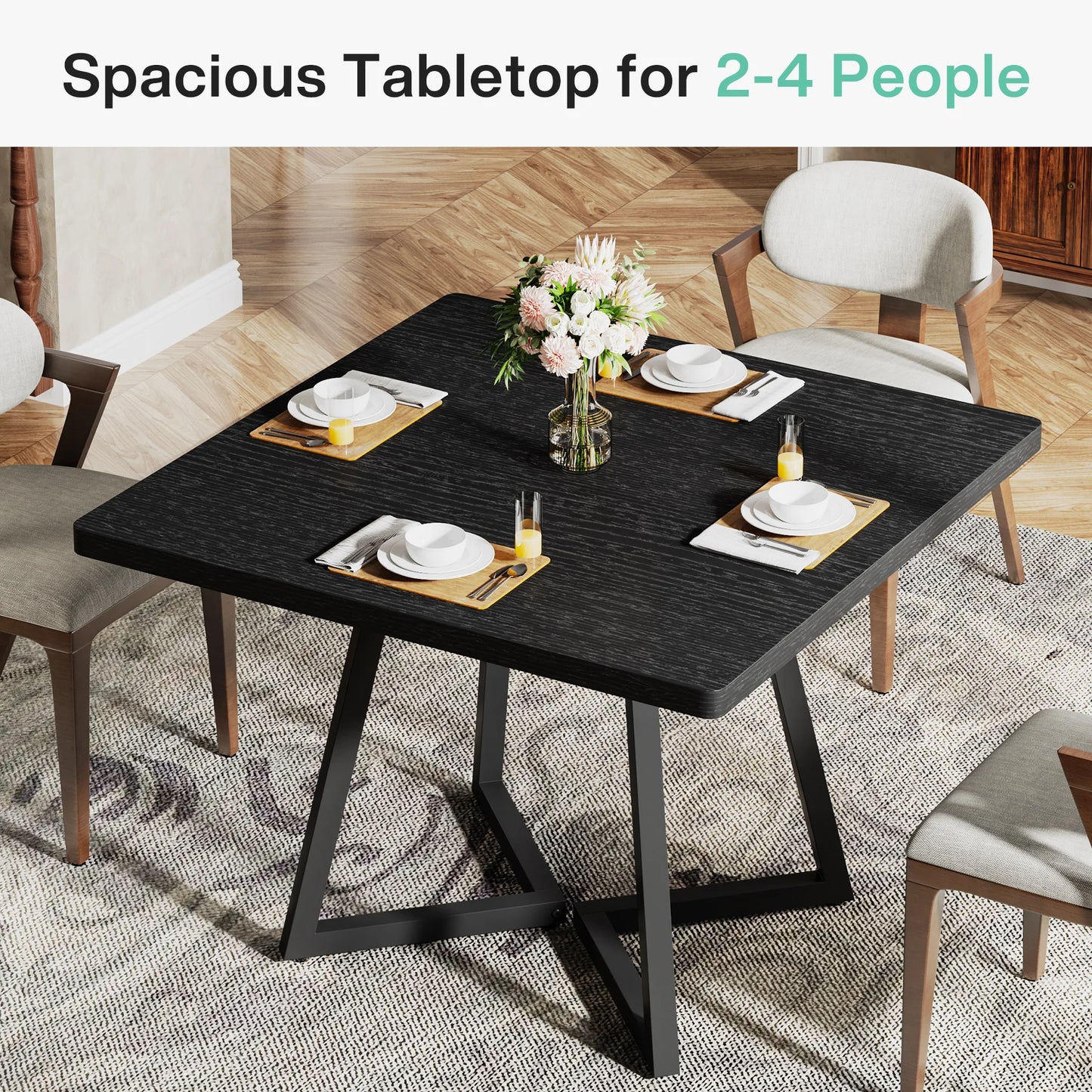 Tribesigns Square Dining Table For Four With Metal Base