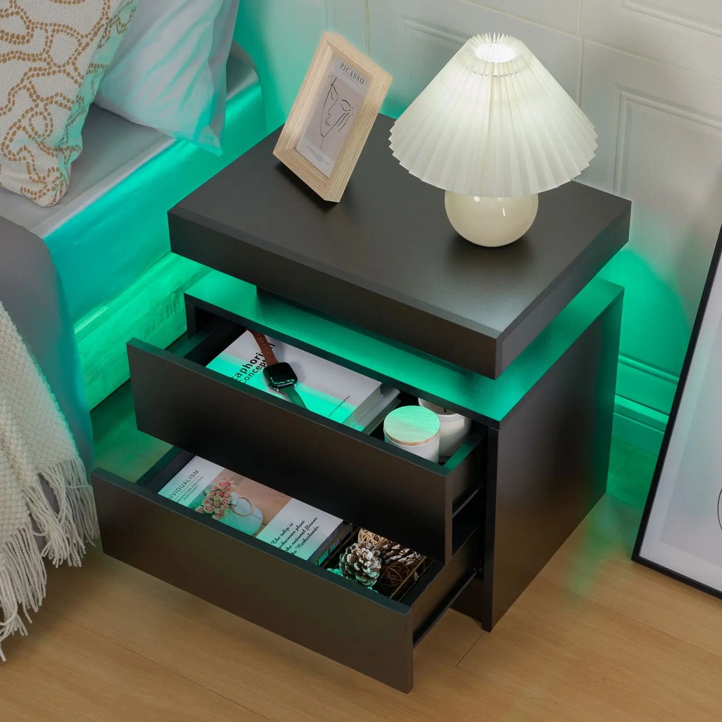 Cubehom LED Nightstands With 2 Drawers And RGB Lights