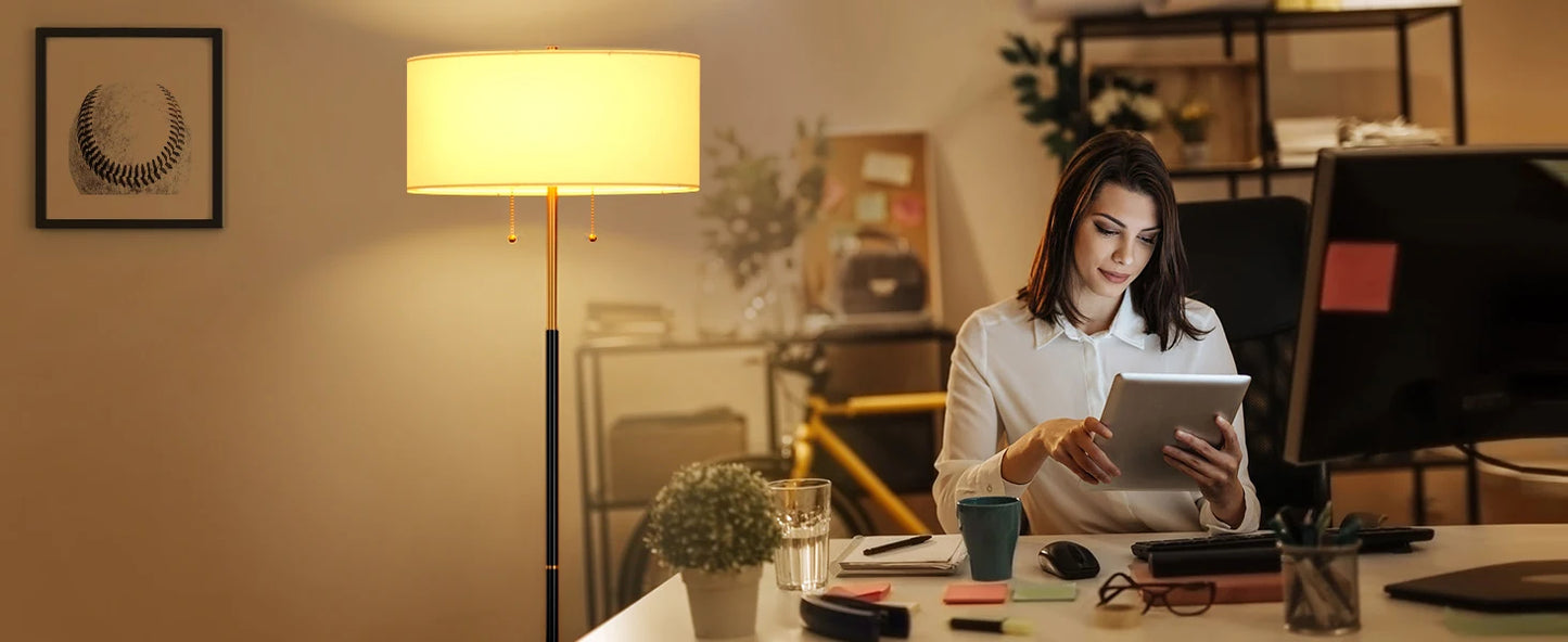 Mid Century Floor Lamp With Fabric Shade Nine Watt Bulb