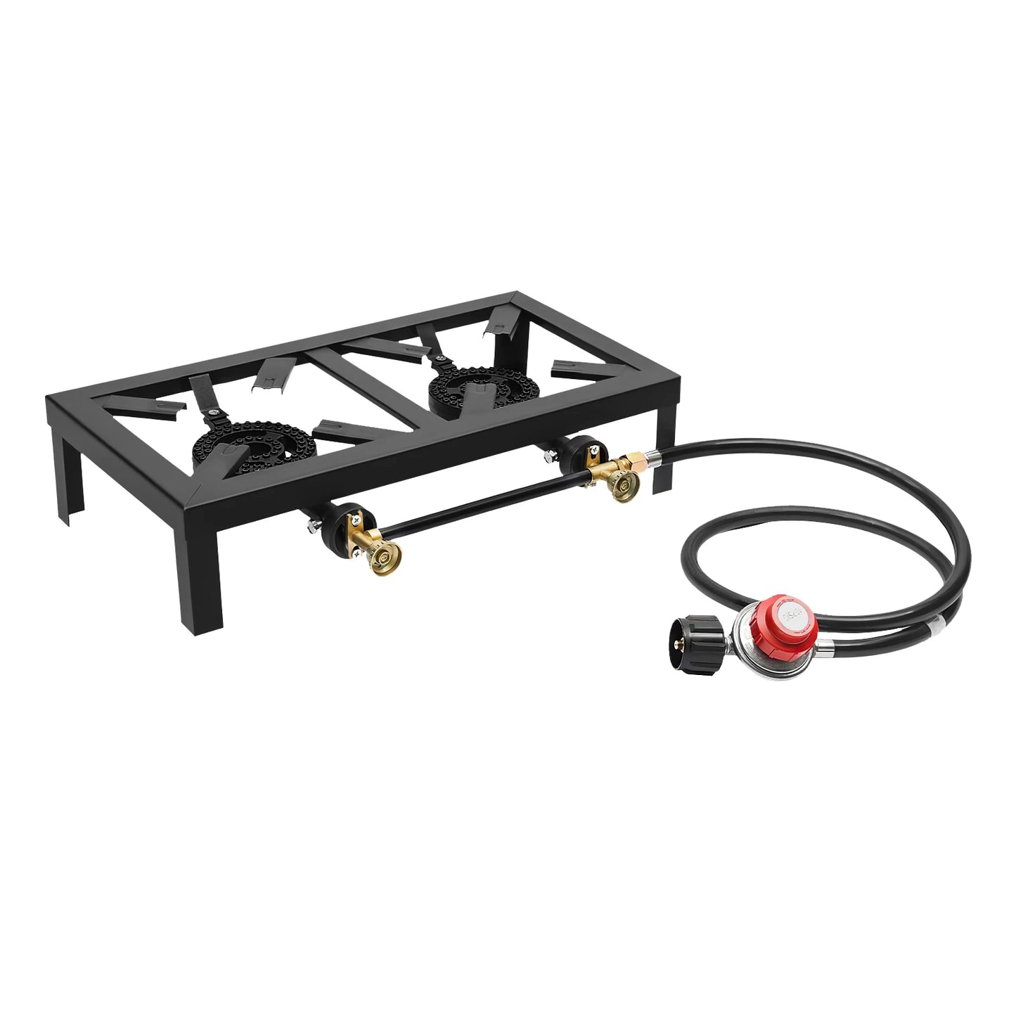 8000W Portable Double Burner Outdoor Gas Stove With 0 To 10 PSI Regulator Hose
