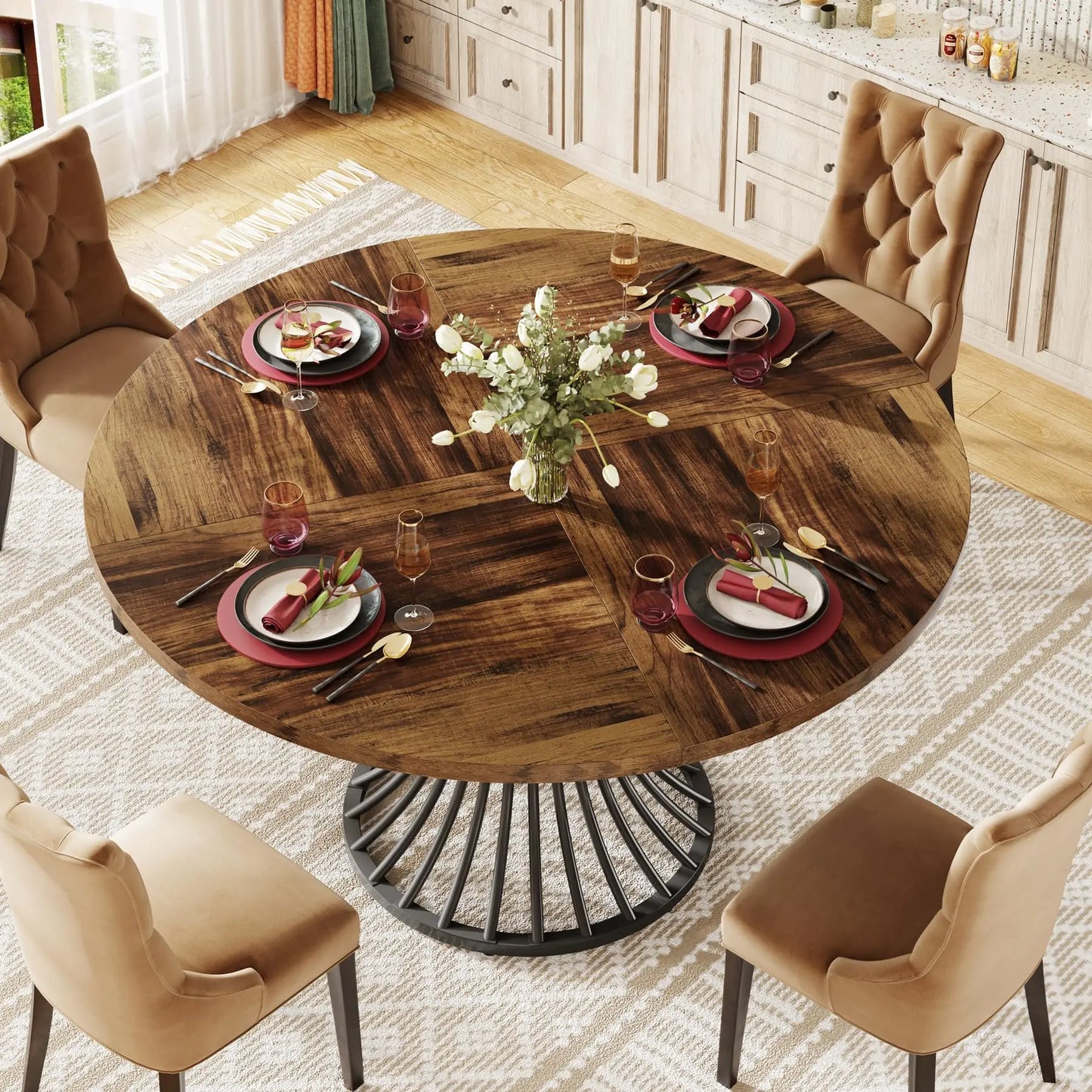 Tribesigns Round Dining Table For 4 To 6 People Farmhouse