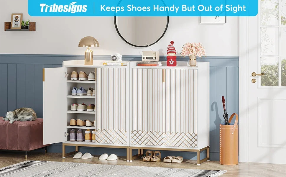 Tribesigns 5-Tier Shoe Cabinet With Doors Wood Storage Organizer