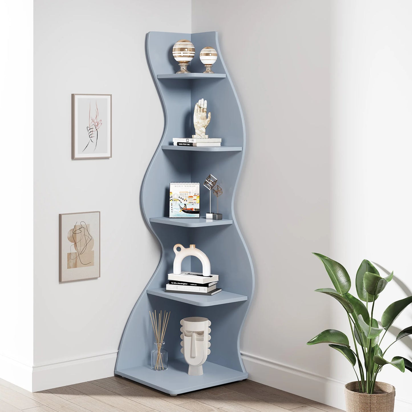 Tribesigns 5 Tier Corner Shelf Wall Bookshelf Plant Stand