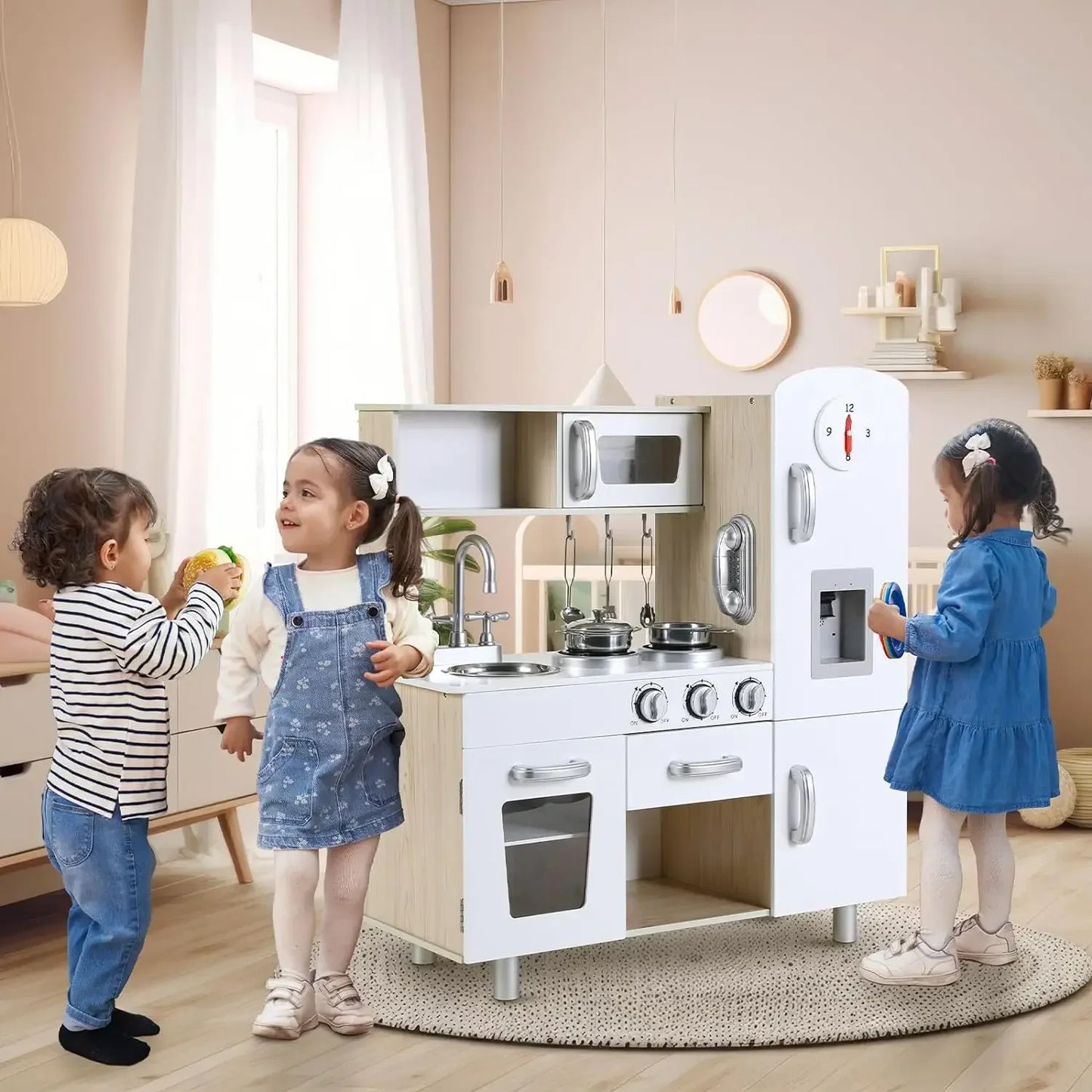AuAg Wooden Play Kitchen Set With Lights And Sounds