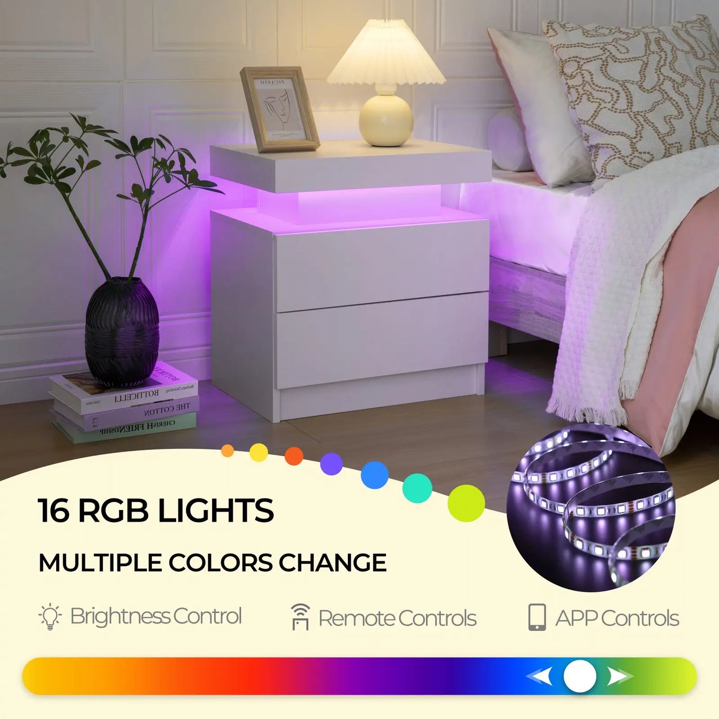 Cubehom LED Nightstands With 2 Drawers And RGB Lights