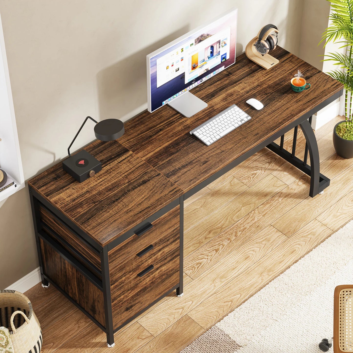 Tribesigns Industrial Computer Desk With 3 Drawers And Reversible Setup