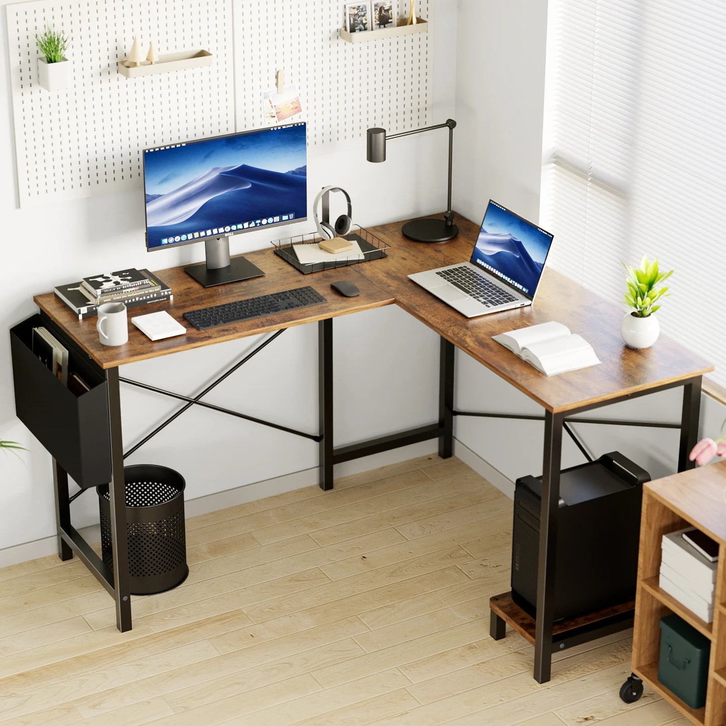 JHK Gaming Corner L Shaped Office Desk With CPU Storage