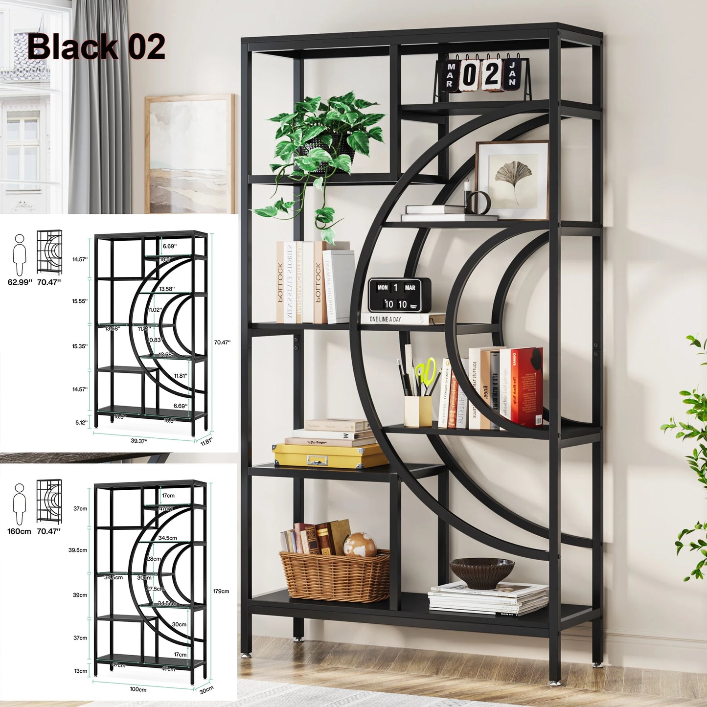Tribesigns 5 Tier Industrial Bookshelf Etagere Freestanding Bookcase