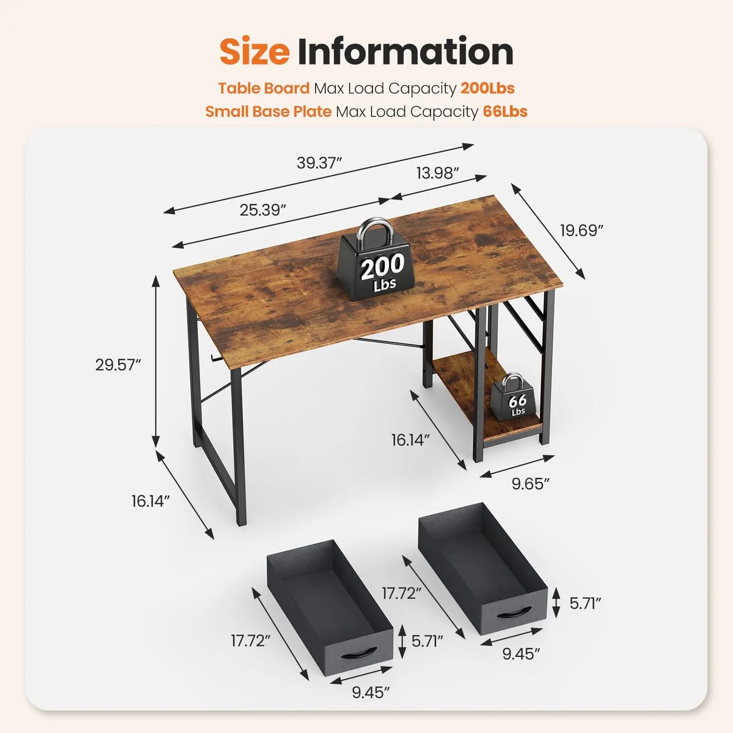 JHK Computer Desk With Adjustable Position Drawers For Study Office