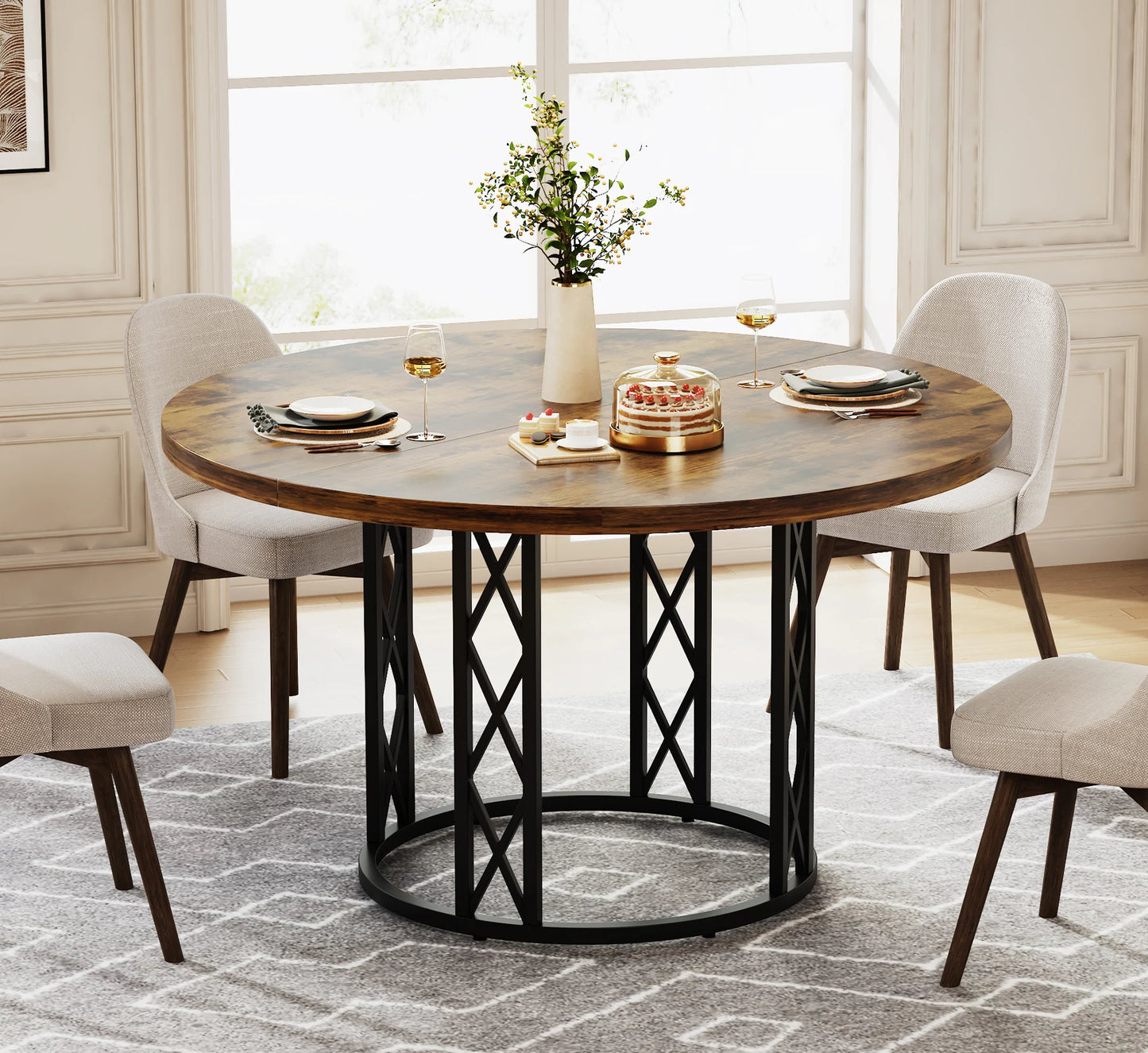 Tribesigns Round Dining Table For 4 To 6 People Farmhouse