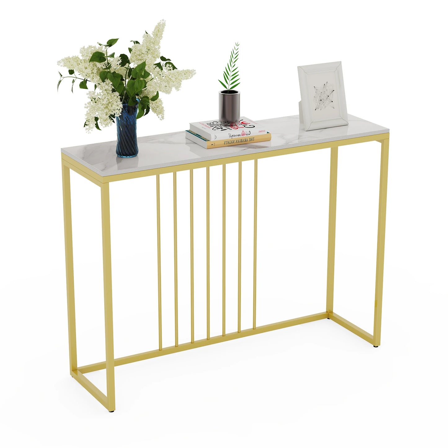 BINGOPAW Minimalist Marble Console Table With Metal Frame