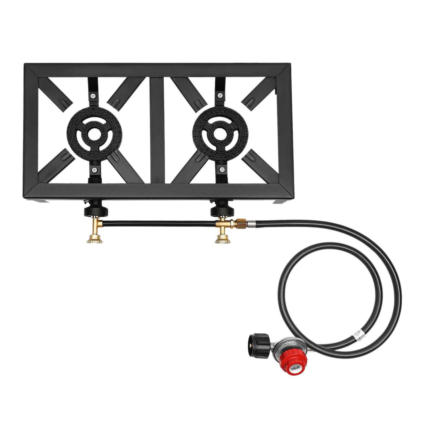8000W Portable Double Burner Outdoor Gas Stove With 0 To 10 PSI Regulator Hose