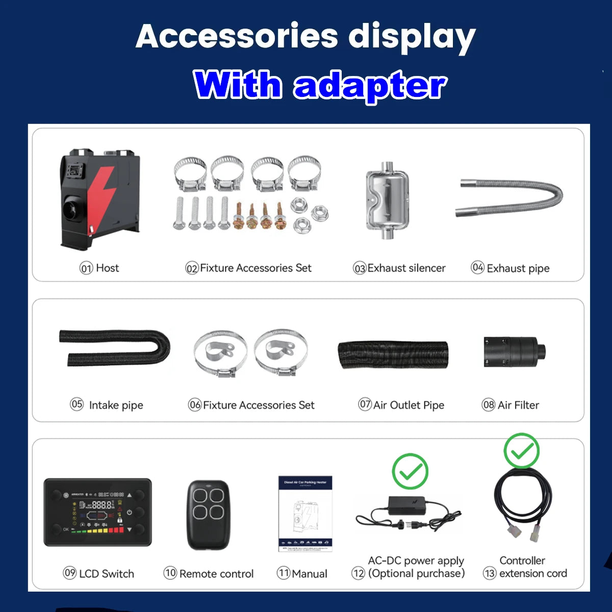 Hcalory 8kW Diesel Car Parking Heater With 12V 24V Adapter