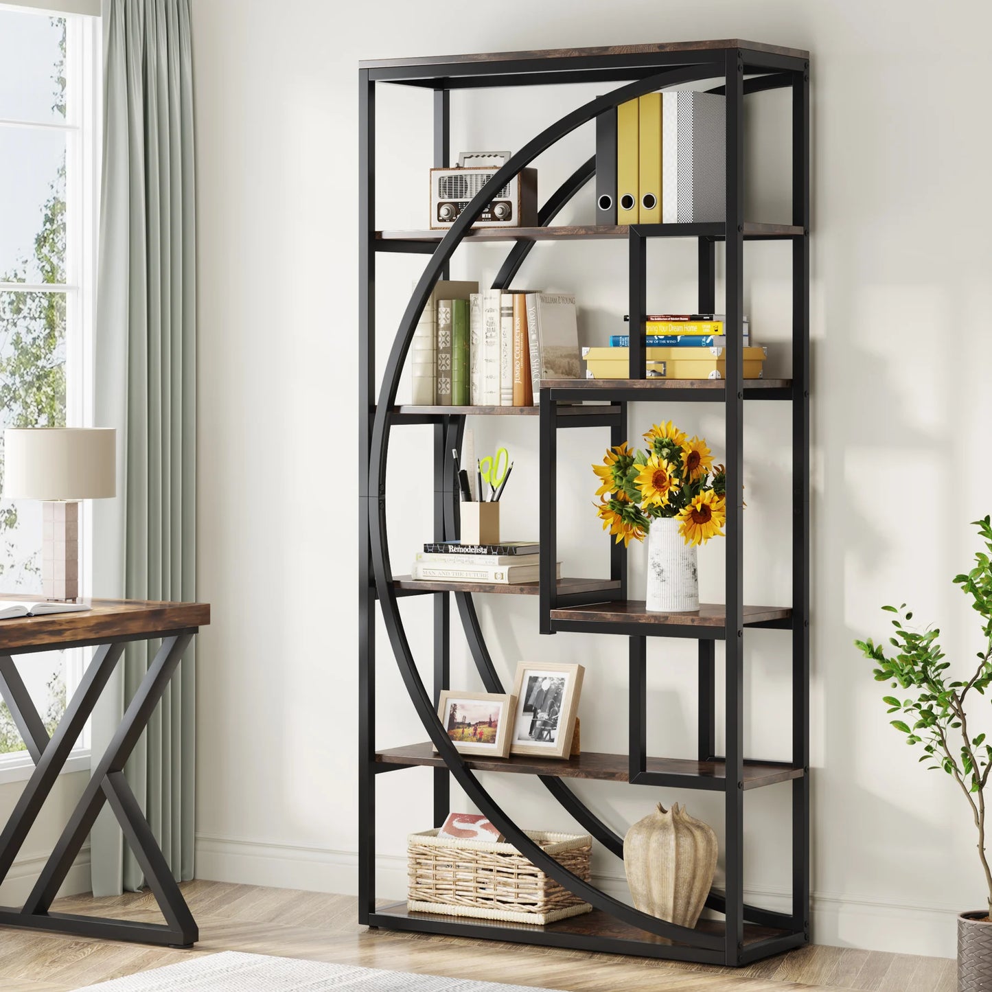 Tribesigns 5 Tier Industrial Bookshelf Etagere Freestanding Bookcase