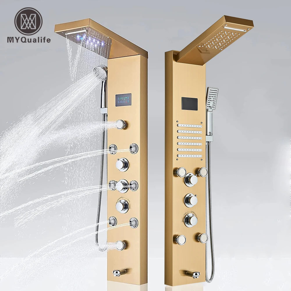 MYQualife Shower Panel LED Light Bath Column With Waterfall Jets